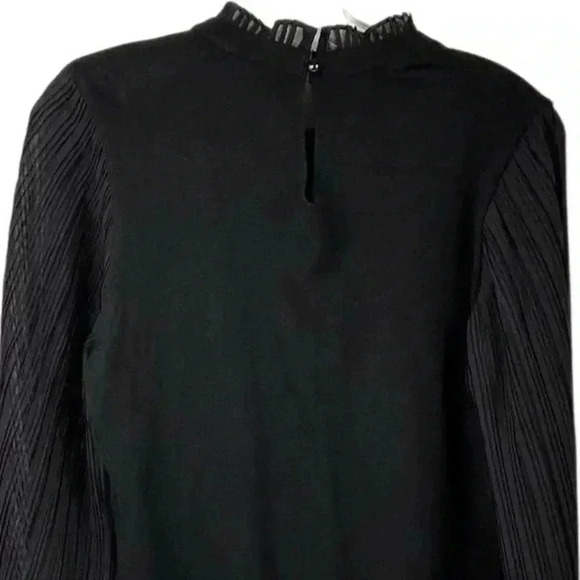 Sioni Women's Black Sheer Pleated Sleeve Mock Neck Blouse Size M - Picture 10 of 13